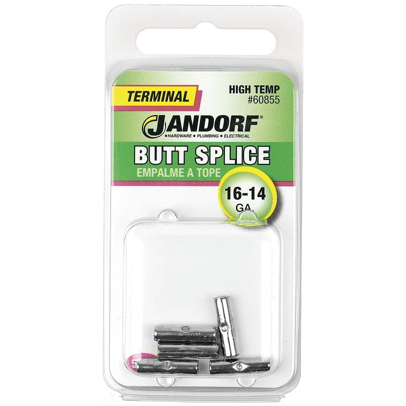 Jandorf 60855 Butt Splice Connector, 16 to 14 AWG Wire, Nickel, 5/PK
