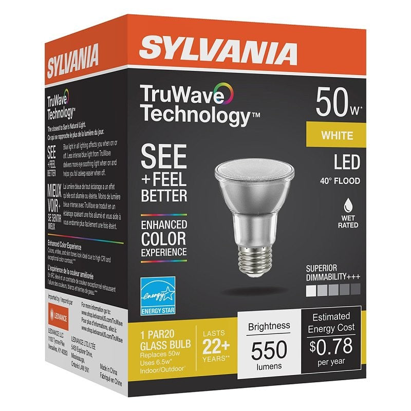 Sylvania 40920 Natural LED Bulb, Spotlight, PAR20 Lamp, E26 Lamp Base, Dimmable, Cool White Light, 3000 K Color Temp