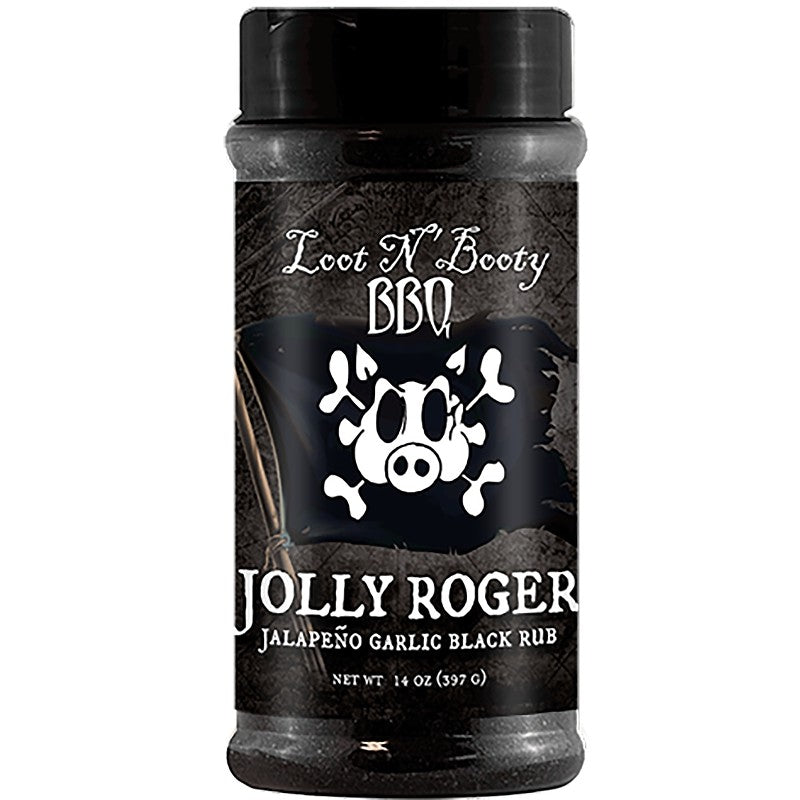Loot N' Booty BBQ OW88410 Jolly Roger Black Rub, Jalapeno Garlic, 14 oz