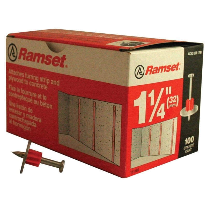 Ramset 1510SD Washered Pin, 0.145 in Dia Shank, 1-1/4 in L, Steel, Zinc