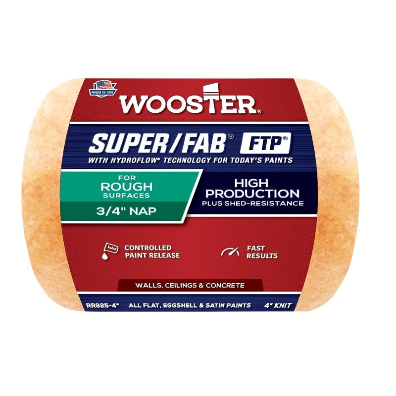Wooster RR925-4 Roller Cover, 3/4 in Thick Nap, 4 in L, Knit Fabric Cover, Lager