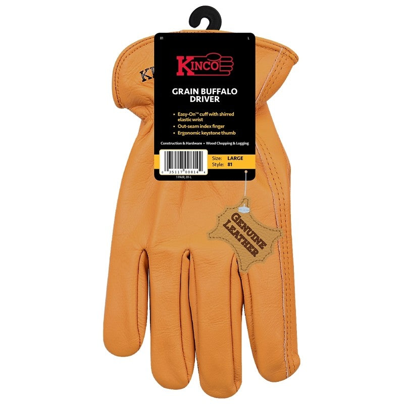 Kinco 81-M Gloves, Men's, M, Keystone Thumb, Easy-On Cuff, Grain Buffalo Leather, Gold