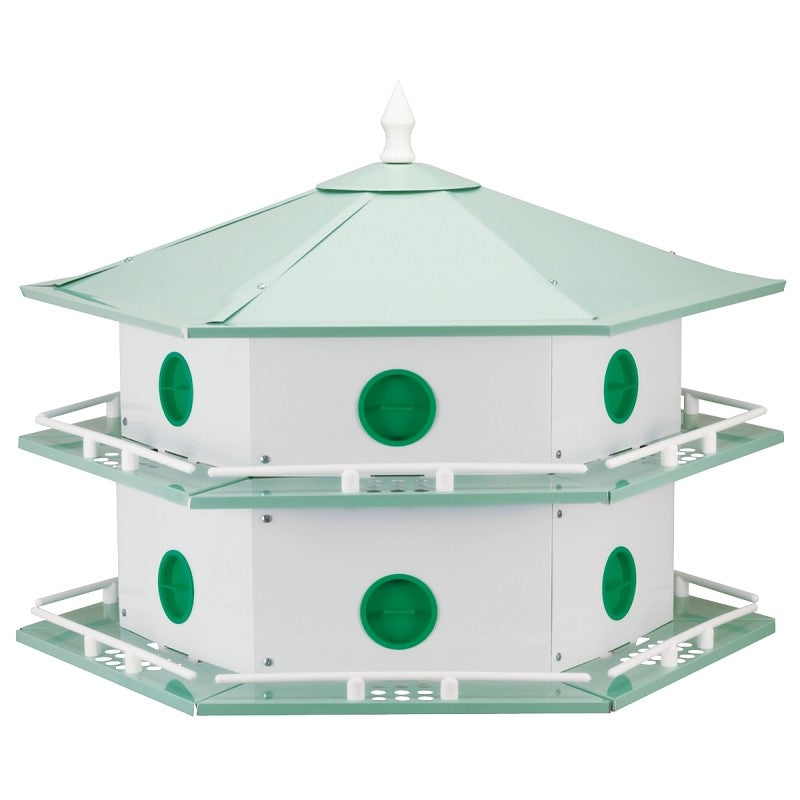 Heath AH-12D Bird House, 12 in W, 6 in D, 14 in H, Hexagon, Aluminum, Light Green/White