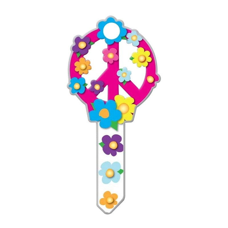 Lucky Line Key Shapes Series B104S Key Blank, Peace Sign, Brass, Enamel-Coated, For: Schlage Locks (Pack of 5)