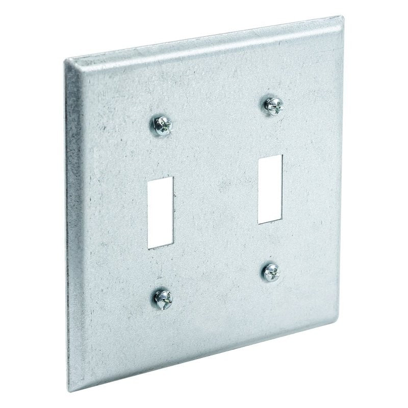 Southwire G39871-UPC 2-Device Toggle Square Handy Box Cover, 4 in L, 4 in W, Square, 2-Gang, Steel, Silver, Galvanized