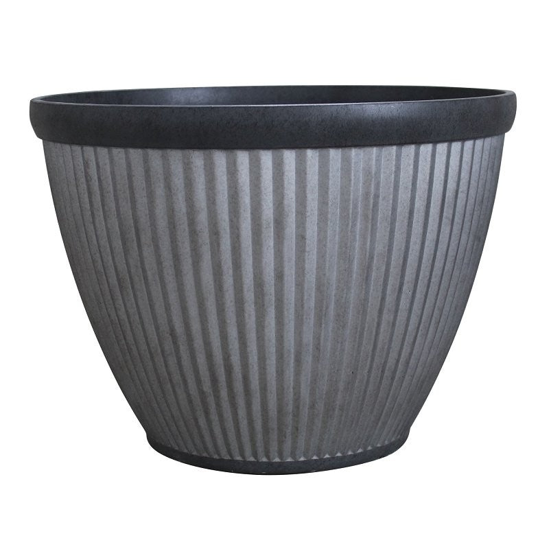 Southern Patio HDR-054795 Planter, 15 in Dia, 11 in H, Round, Resin, Rustic Galvanized, Silvery