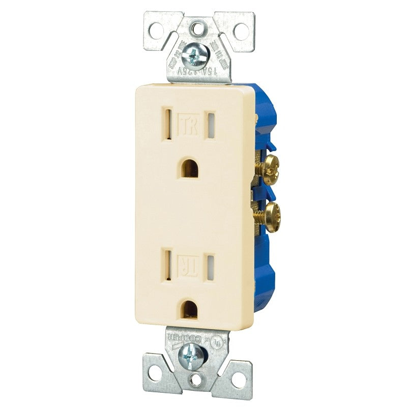 Eaton Wiring Devices TR1107LA-BOX Duplex Receptacle, PVC, Light Almond, 2-Pole, 15 A, 125 V, Push-in, Side Wiring (Pack of 10)