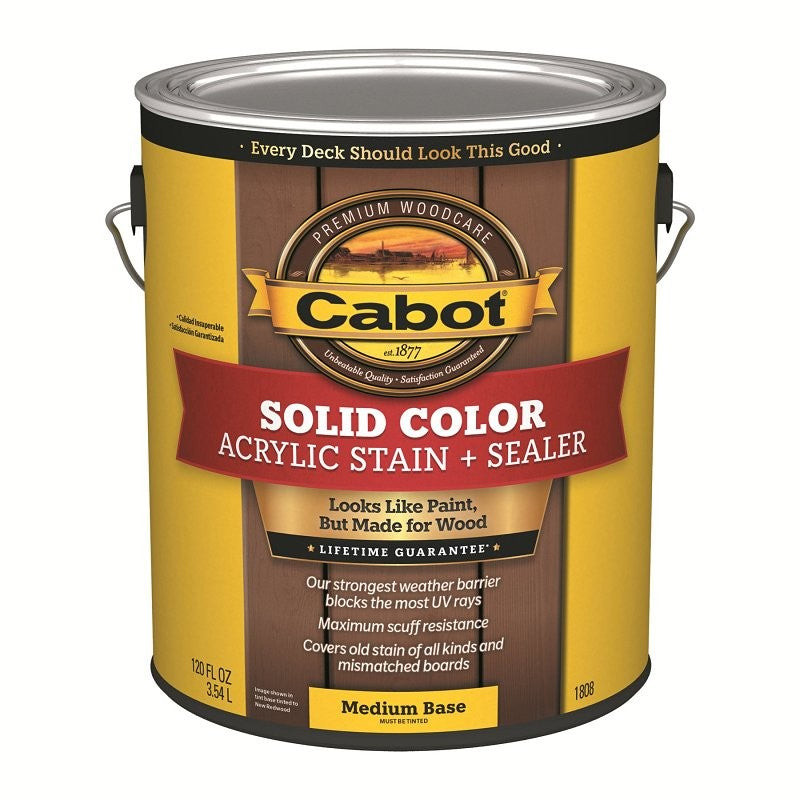 Cabot 140.0001808.007 Solid Stain, Low Luster, Medium Base, Liquid, 1 gal (Pack of 4)