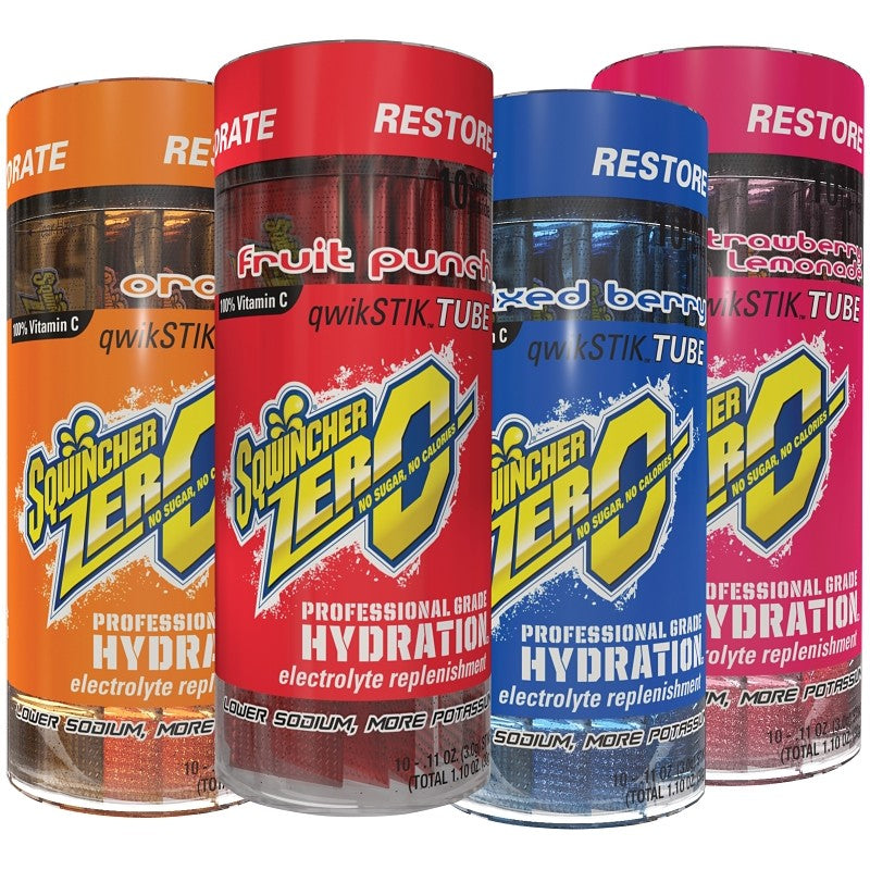 Sqwincher X440-MK600 Qwik Stik, Powder, Fruit Punch, Lemonade, Mixed Berry, Orange, Strawberry Flavor, 0.11 oz Tube (Pack of 20)