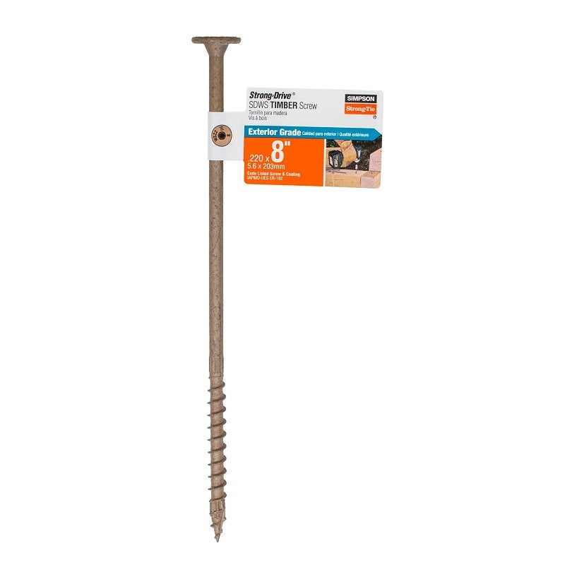 Simpson Strong-Tie Strong-Drive SDWS SDWS22800DB-RP1 Timber Screw, 8 in L, Serrated Thread, Washer Head, Tan, Steel (Pack of 40)