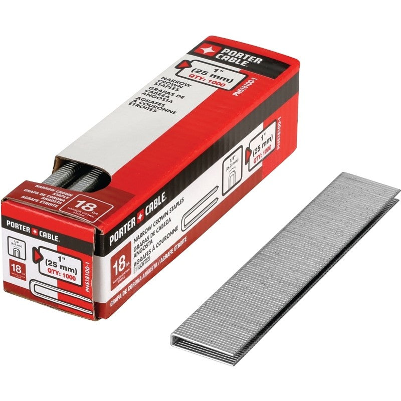 Porter-Cable PNS18100-1 Crown Staple, 1/4 in W Crown, 1 in L Leg, 18, Galvanized Steel