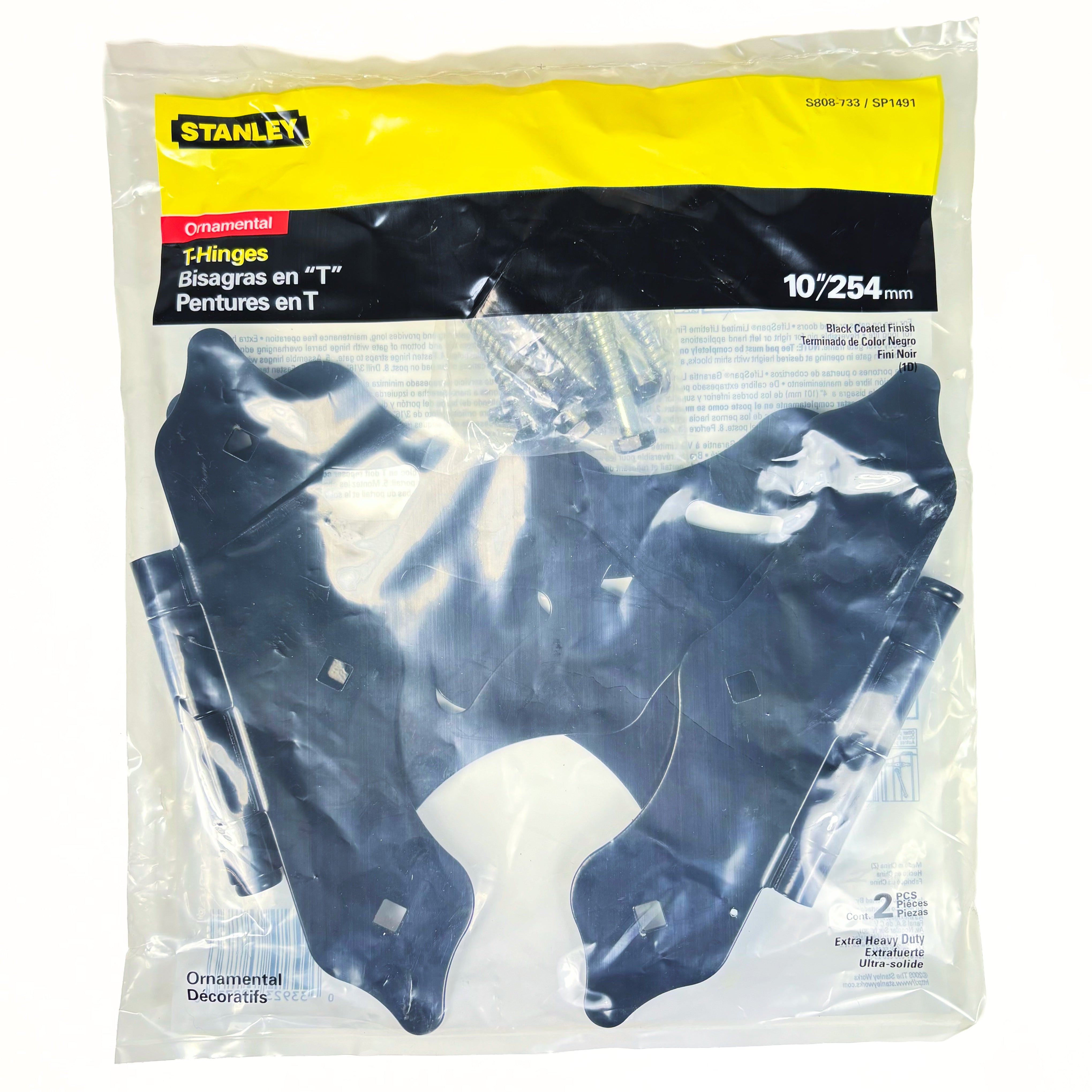 Western Style Heavy Duty T-Hinges 10 Inch Satin Black 2 Pack
