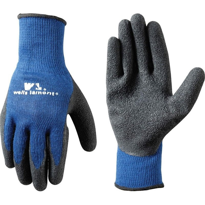 Wells Lamont 524M Work Gloves, Men's, M, Knit Cuff, Latex Coating, Cotton/Polyester Glove, Black/Blue