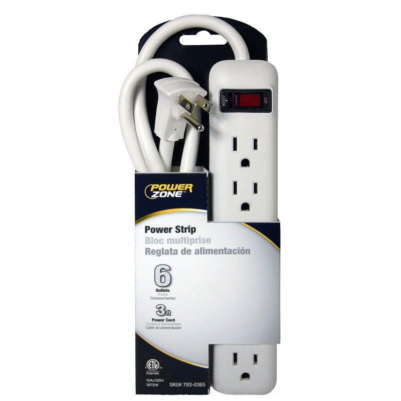 PowerZone OR801124 Power Outlet Strip, Straight Plug, 6 -Socket, 15 A, 125 V