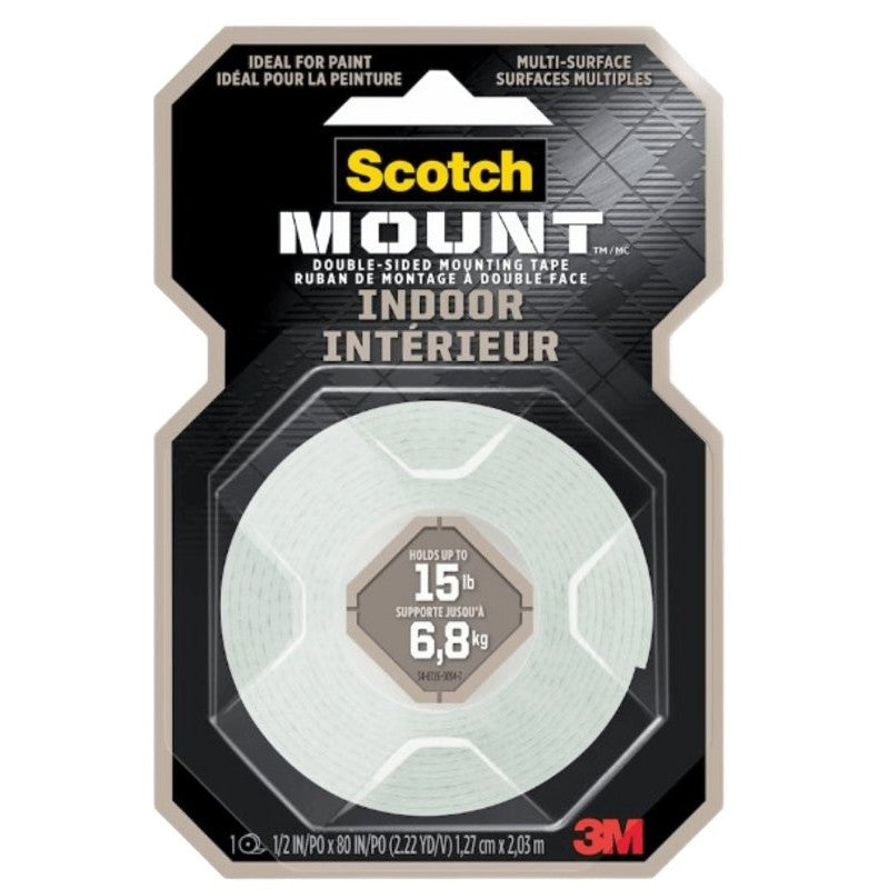 Scotch-Mount 70009118079 Mounting Tape, 80 in L, 1/2 in W, White