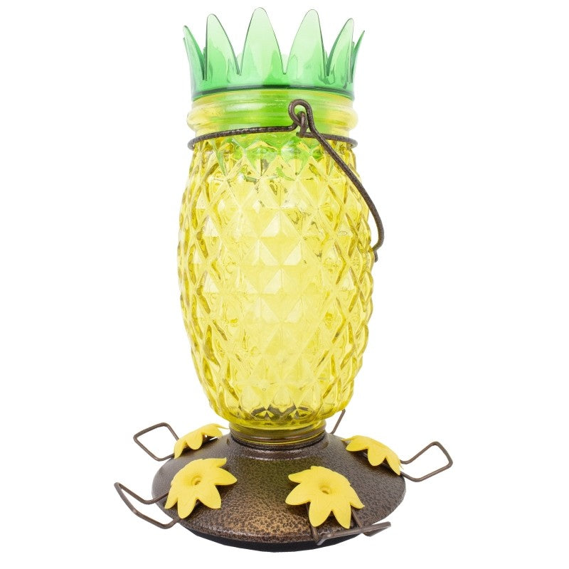 Perky-Pet 9110-2 Top-Fill Bird Feeder, Pineapple Top, 28 oz, Nectar, 5 -Port/Perch, Glass/Plastic, 10.63 in H (Pack of 2)