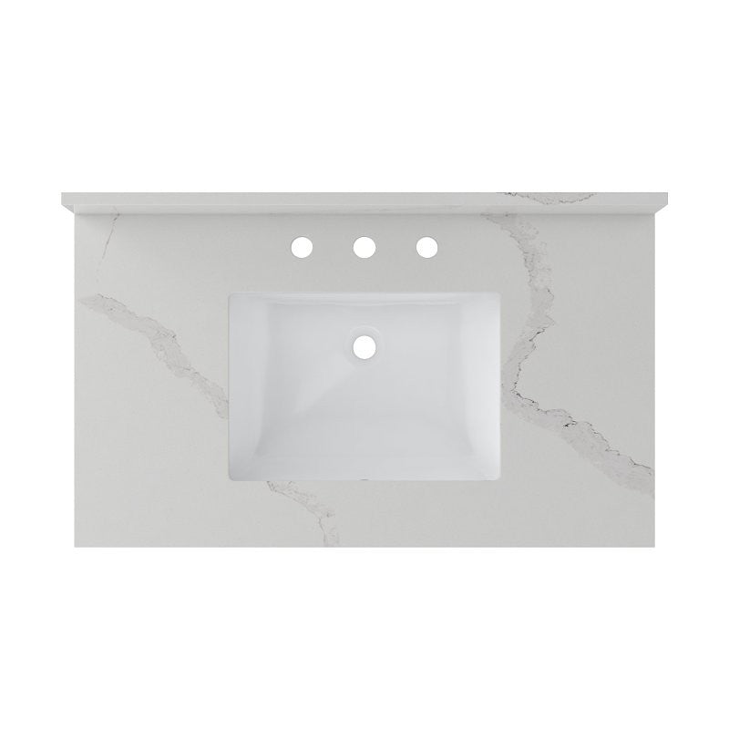 Craft + Main QZ37228CBR Vanity Top, 22 in OAL, 37 in OAW, Ceramic/Quartz, Calacatta Bianco, Undermount Sink, 1-Bowl