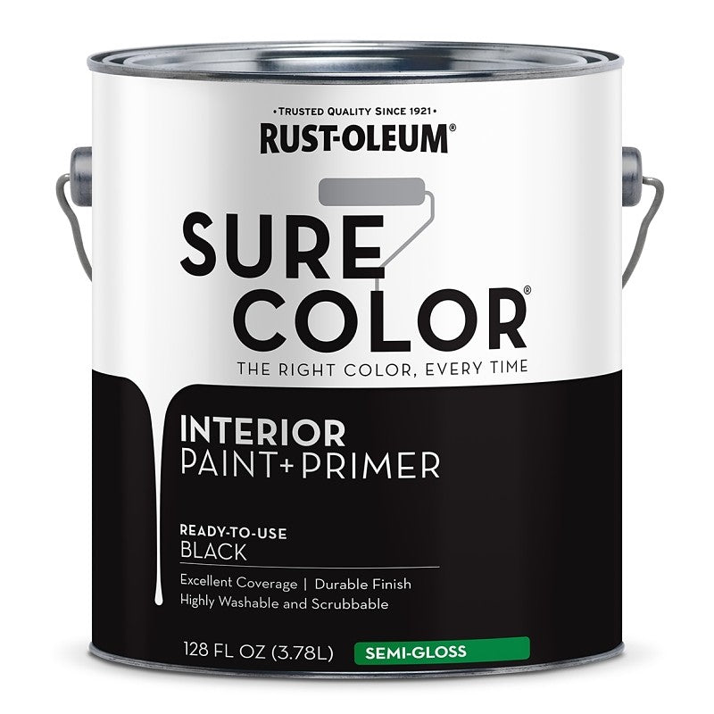 Rust-Oleum Sure Color 380228 Interior Wall Paint, Semi-Gloss, Black, 1 gal, Can, 400 sq-ft Coverage Area (Pack of 2)