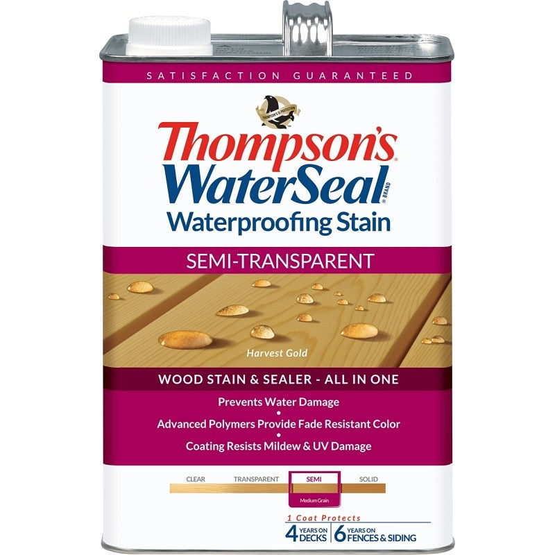 Thompson's WaterSeal TH.092201-16 Wood Sealer, Semi-Transparent, Liquid, Harvest Gold, 1 gal (Pack of 4)