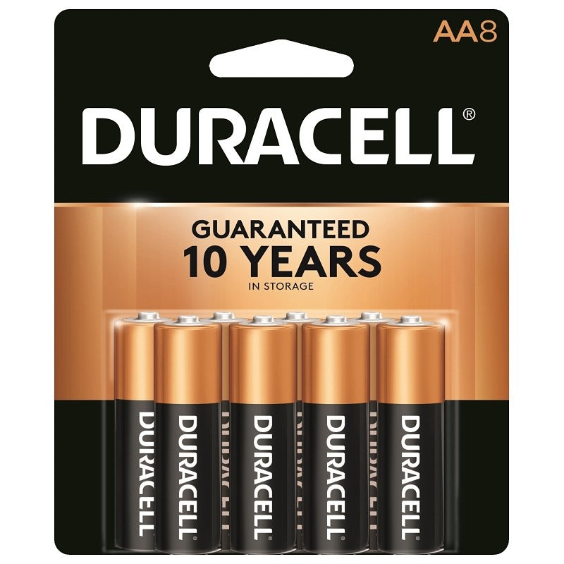 Duracell COPPERTOP Series MN15B8ZTSS Battery, 1.5 V Battery, AA Battery, Alkaline, Manganese Dioxide