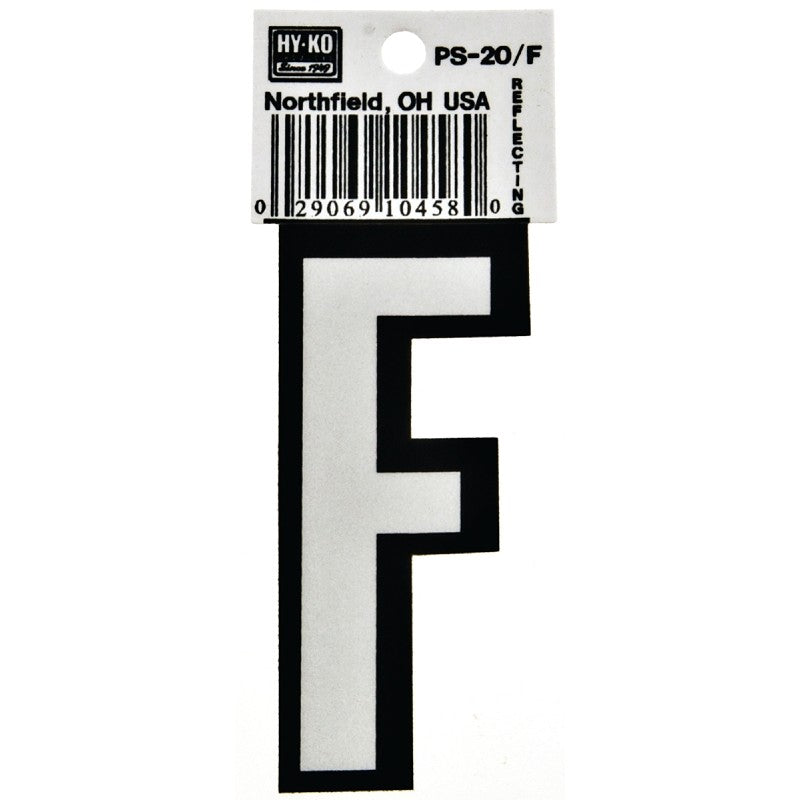 Hy-Ko PS-20/F Reflective Letter, Character: F, 3-1/4 in H Character, Black/White Character, Vinyl (Pack of 10)