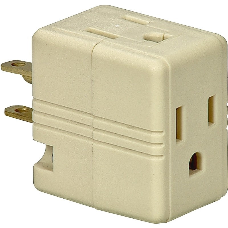 Eaton Wiring Devices BP1482V Outlet Adapter, 2 -Pole, 15 A, 125 V, 3 -Outlet, NEMA: NEMA 5-15R, White