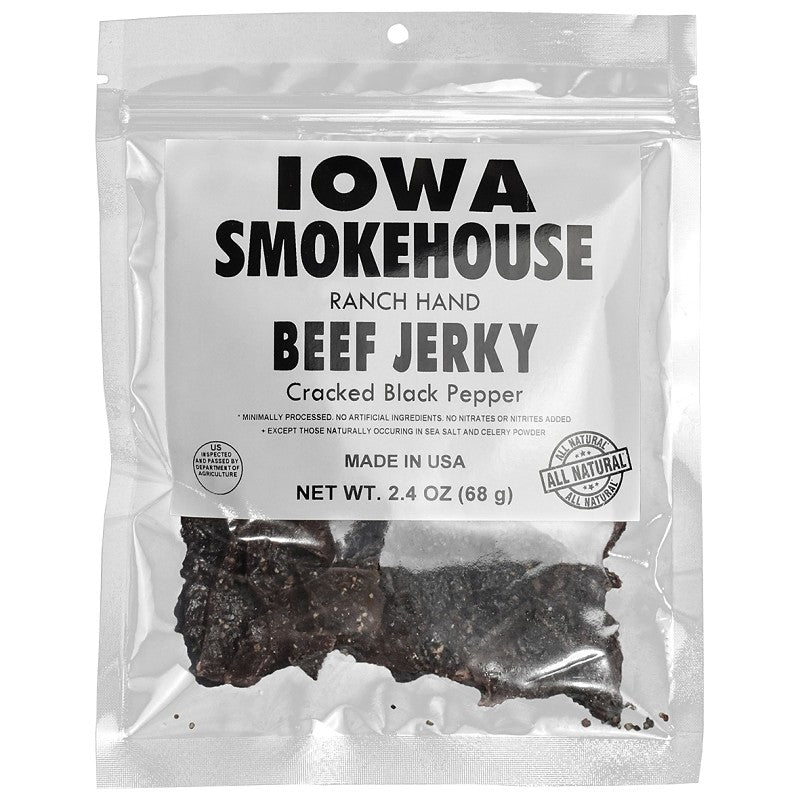 Iowa Smokehouse is-rh2jp-m Snacks, Beef Jerky Cracked Black Pepper, 2.4 oz, Bag (Pack of 8)