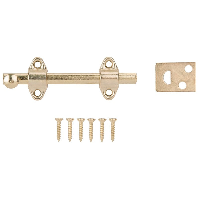 ProSource 23260BBB-PS Surface Bolt, 0.7 in Bolt Head, 4 in L Bolt, Brass