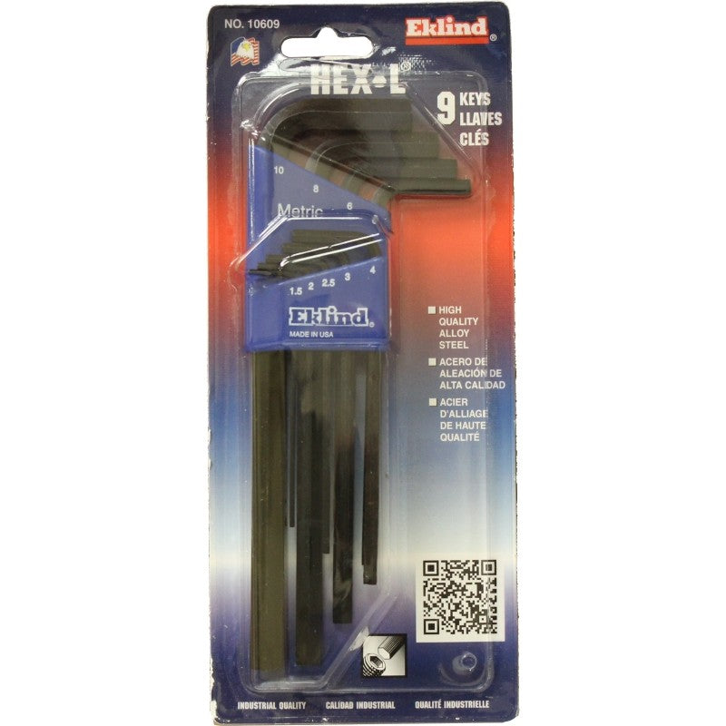 Eklind 10609 Hex Key Set, Includes: 1.5 to 10 mm Keys, 9-Piece, Steel