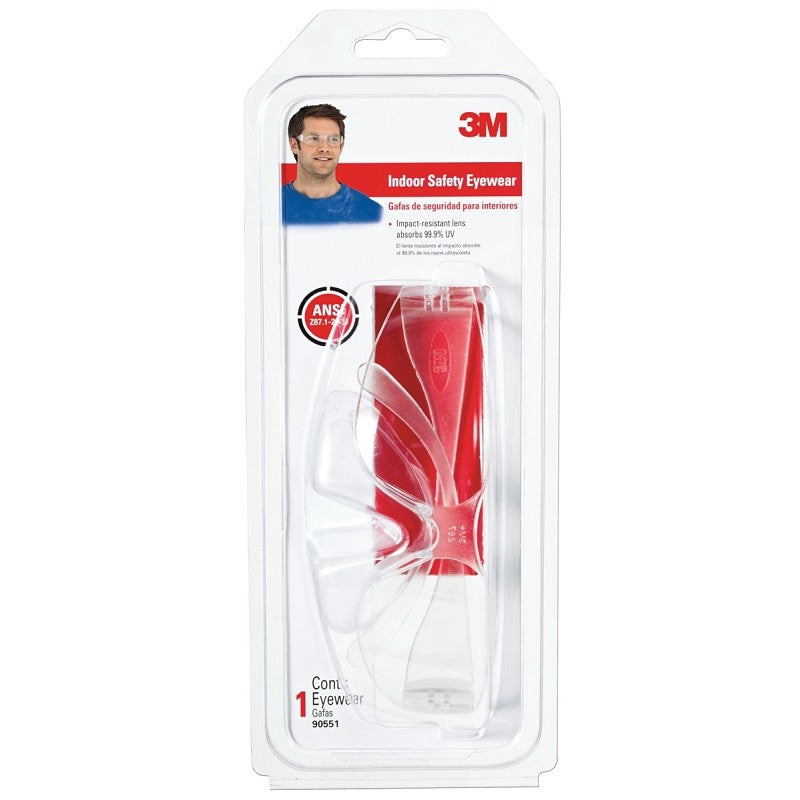 3M 90551-00000B Safety Glasses, Clear Frame, Anti-Scratch Lens, Polycarbonate Lens, Wraparound Frame