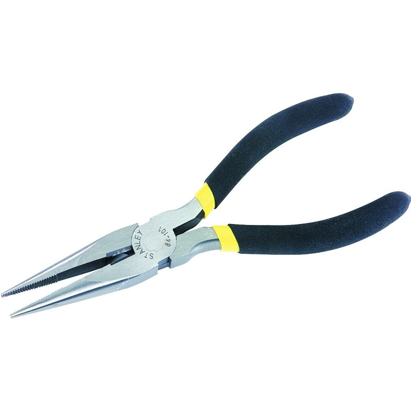 STANLEY 84-101 Nose Plier, 6 in OAL, Black/Yellow Handle, Cushion-Grip Handle, 25/32 in W Jaw, 2-3/16 in L Jaw