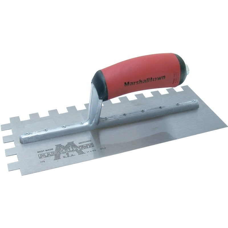 Marshalltown 775SD Trowel, 1/2 in W x 1/2 in D Notch, 11 in L, 4-1/2 in W, Square Notch, Curved Handle