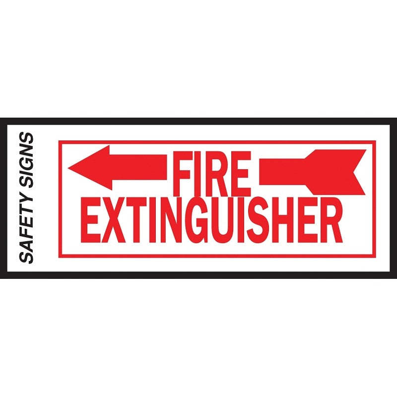 Hy-Ko FE-2L Safety Sign, Fire Extinguisher Left Arrow, Red Legend, Vinyl, 10 in W x 4 in H Dimensions