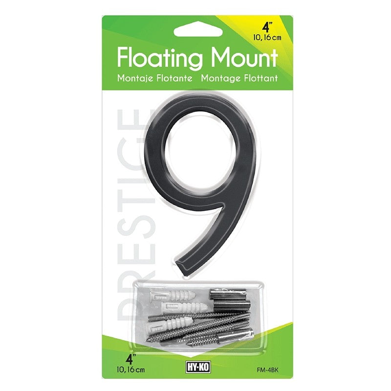 Hy-Ko FM-4BK-9 House Number, Character: 9, 4 in H Character, Black Character