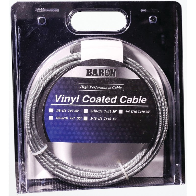 Baron 53205/50235 Aircraft Cable, 3/16 to 1/4 in Dia, 100 ft L, 740 lb Working Load, Galvanized Steel