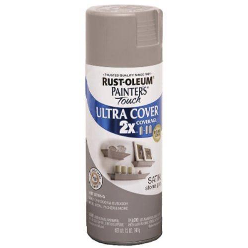 Rust-Oleum Painter's Touch 2X Ultra Cover 334086 Spray Paint, Satin, Stone Gray, 12 oz, Aerosol Can