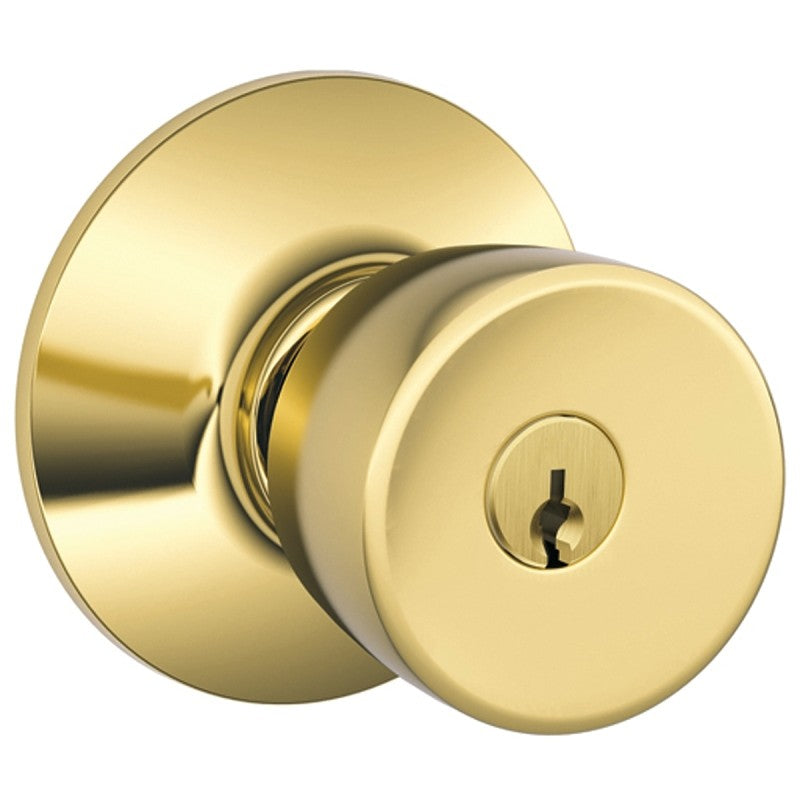 Schlage F Series F51A VBEL505K4 Entry Knob, Bell, Knob Handle, Bright Brass, Metal, C Keyway, 2-3/4 in Dimensions, Yes