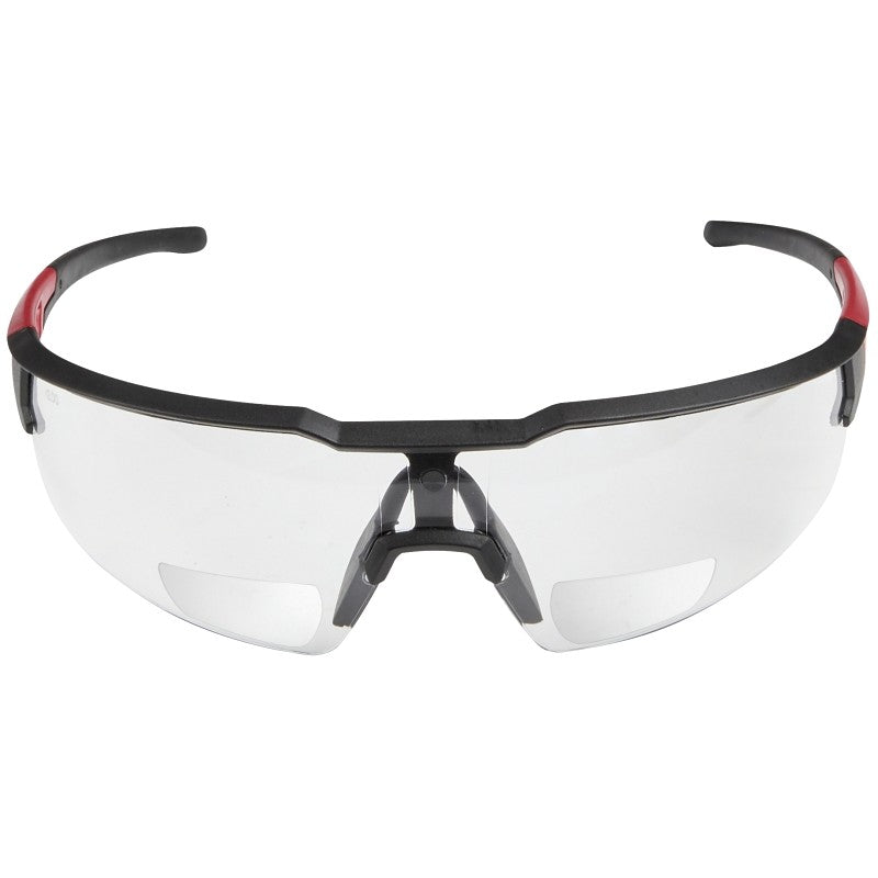 Milwaukee 48-73-2202 Safety Glasses, Clear Lens, Black/Red Frame, Unisex, Anti-Scratch Lens, Polycarbonate Lens