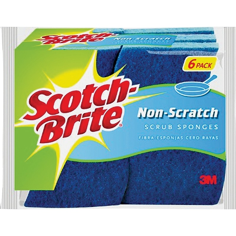 Scotch-Brite 526 Scrub Sponge, 4.4 in L, 2-1/2 in W, 0.8 in Thick, Cellulose, Blue