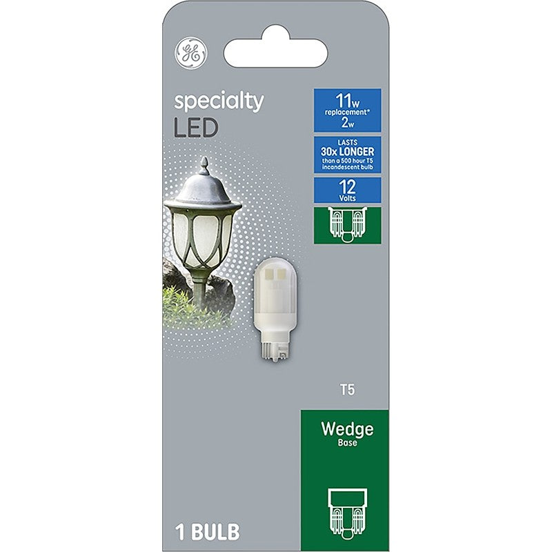 GE Specialty 14162 Replacement Bulb, T5 Lamp, 11 W Equivalent, Wedge Lamp Base, Non-Dimmable, Warm White Light