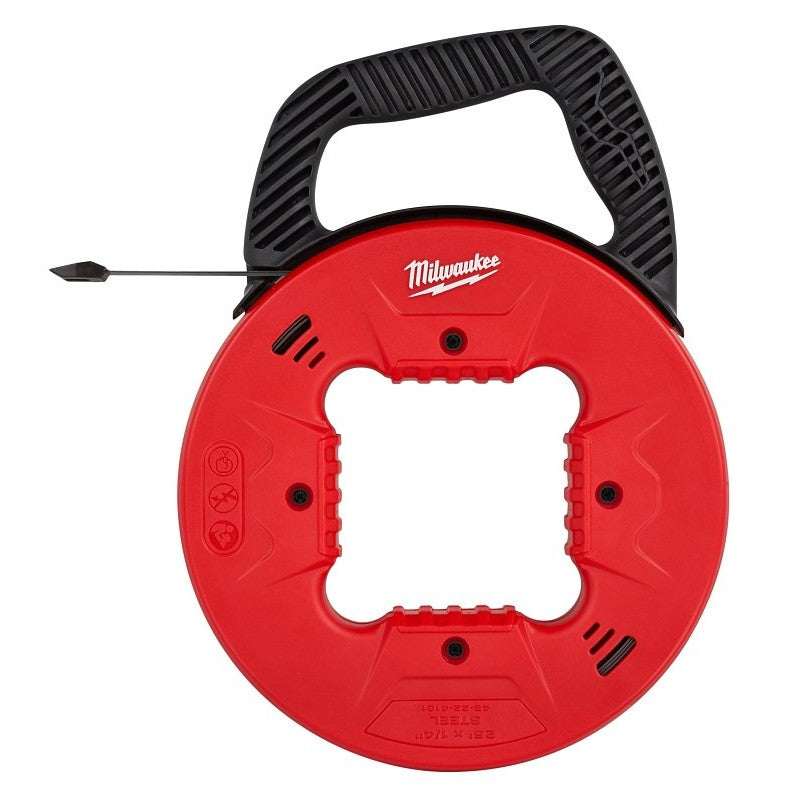 Milwaukee 48-22-4181 Fish Tape with Low Profile Tip, 1/4 in W Tape, 25 ft L Tape, Steel Tape, Black/Red Case