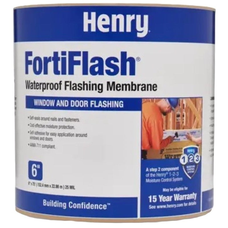 Henry FortiFlash HE010FFR929 Window Wrap and Flashing Tape, 75 ft L, 4 in W, Rubberized Asphalt, Black