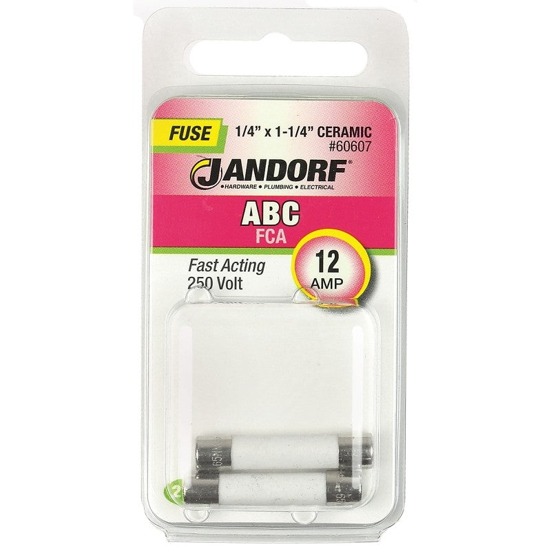 Jandorf 60607 Fast Acting Fuse, 12 A, 250 V, 750 A, 10 kA Interrupt, Ceramic Body