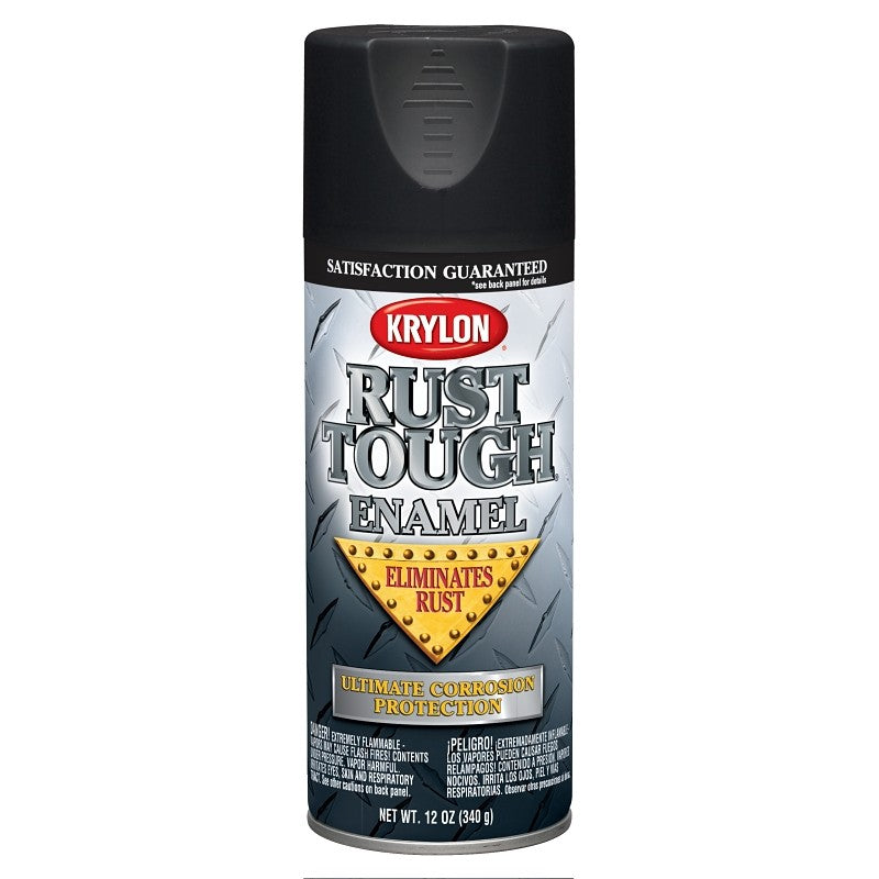 Krylon Rust Tough K09218007 Rust Preventative Spray Paint, Flat, Black, 12 oz, Can