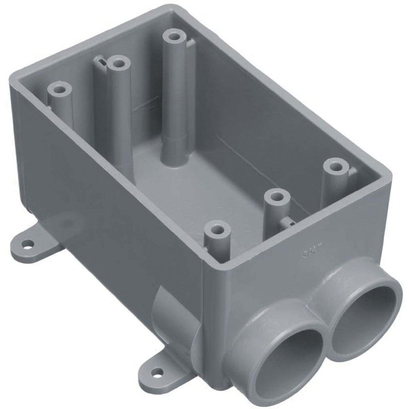 Carlon E982EFN-CTN Switch Box, 1-Gang, 2-Outlet, PVC, Gray, 3/4 in Hub