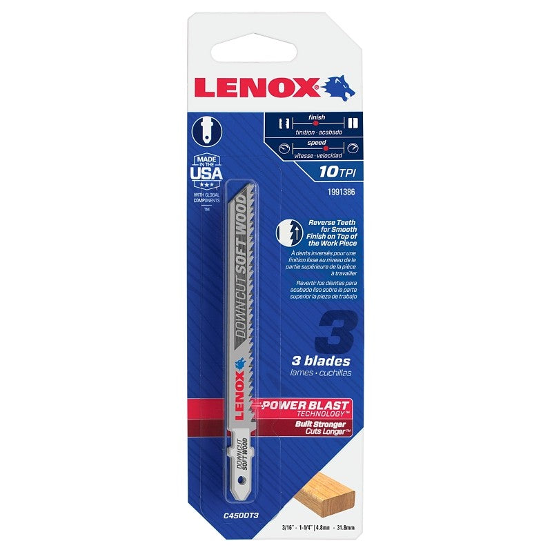 Lenox 1991386 Jig Saw Blade, 4 in L, 5/16 in W, 10 TPI, 3/PK