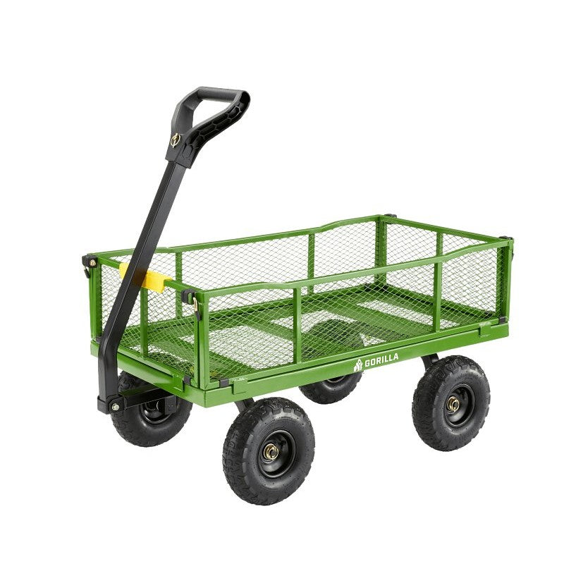 Gorilla Carts GCG-9004T Utility Cart, 900 lb, 4-Wheel, 10 in Wheel, Pneumatic Wheel, Convertible Pull/Tow Handle, Green