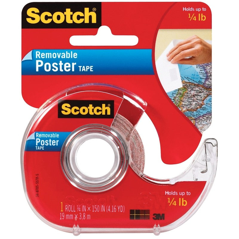 Scotch 109 Poster Tape, 150 in L, 3/4 in W, Clear