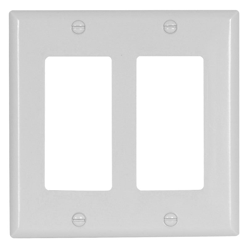 Eaton 2152W-BOX Wallplate, 4-1/2 in L, 4.56 in W, 2-Gang, Thermoset, White, High-Gloss