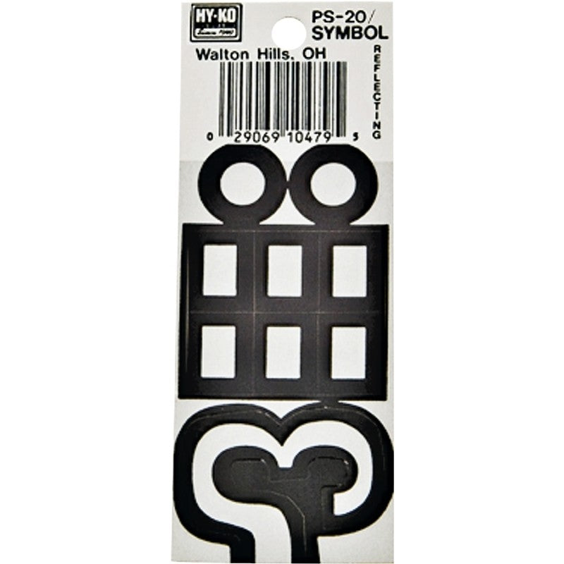 Hy-Ko PS-20/SYMB Reflective Sign, Character:-, 3-1/4 in H Character, Black/White Character, Vinyl (Pack of 10)